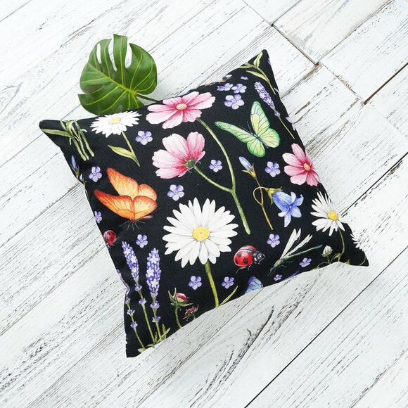 Outdoor Waterproof Spring Summer Pillow Covers Black Cushion Cases Set of 4 - Picture 6 of 6